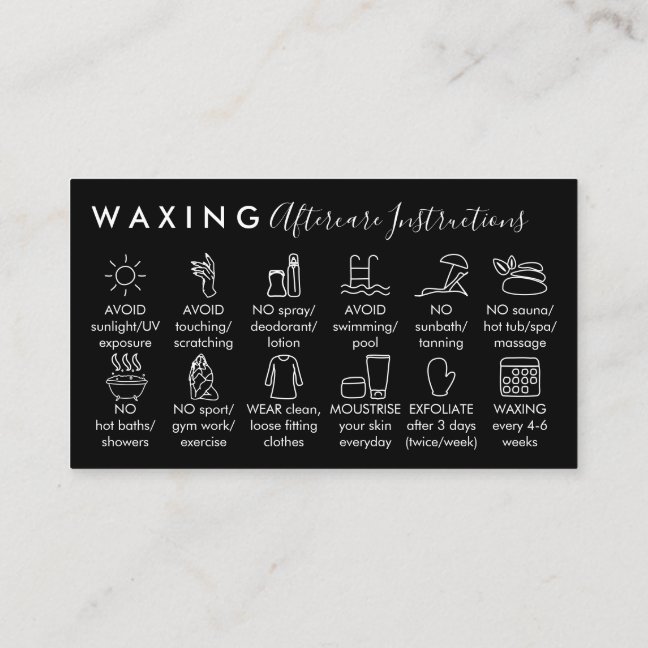 White Black Waxing aftercare twelve advices Business Card