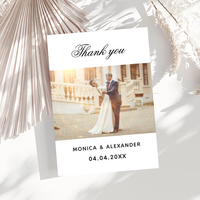 White black wedding photo thank you card (Creator Uploaded)