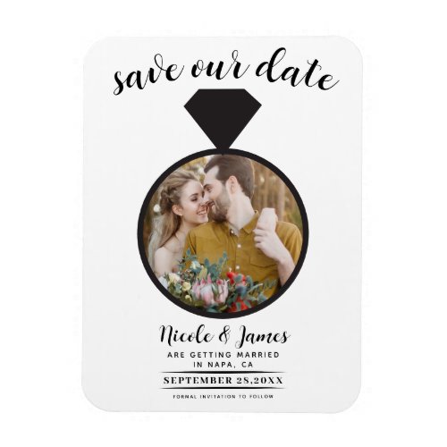 White  Black Wedding Ring Photo Save the Date Magnet