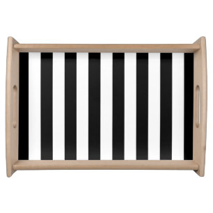 White Black & White Stripe Serving Tray