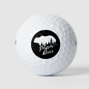 White & Black Woodland Illustration Father Bear Golf Balls