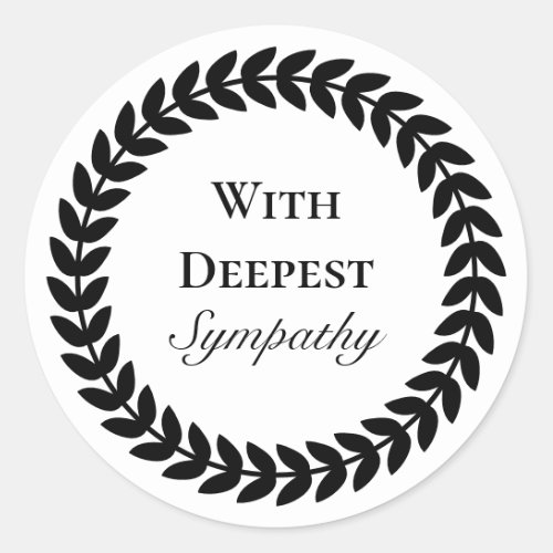 White Black Wreath With Deepest Sympathy Classic Round Sticker