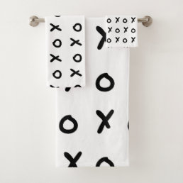 White &amp; Black X O XO X&amp;O&#39;s Trendy Cute Bath Towel Set