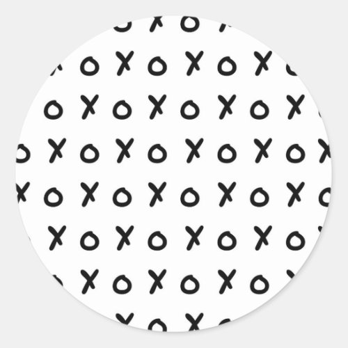 White  Black X O XO XOs Trendy Cute Classic Round Sticker