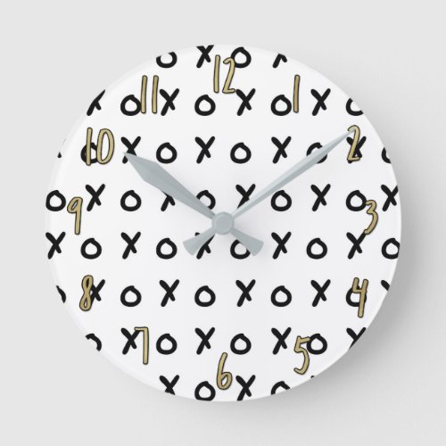 White  Black X O XO XOs Trendy Cute Round Clock