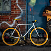 White, Black, & Yellow Single Speed Bicycle (Profile)