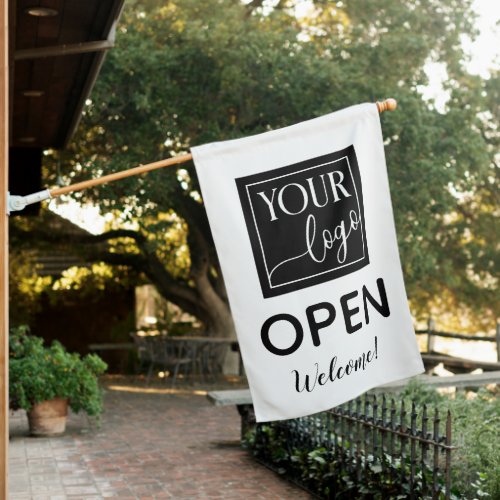 White Black Your Logo Open Welcome House Flag