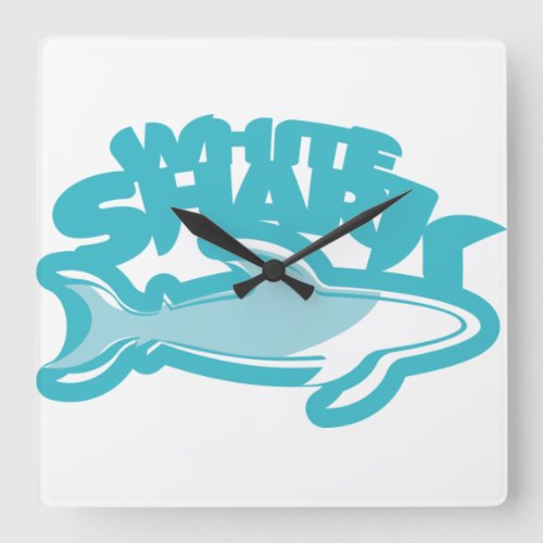 WHITE BLANCO TIBURONSHARK BY MASANSER SQUARE WALL CLOCK