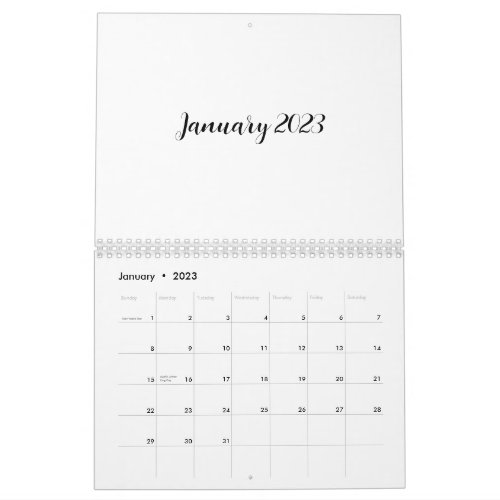 White Blank Calendar 2023 With Script Text