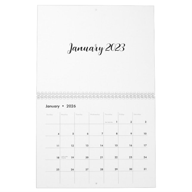 White Blank Calendar 2023 With Script Text (Jan 2026)