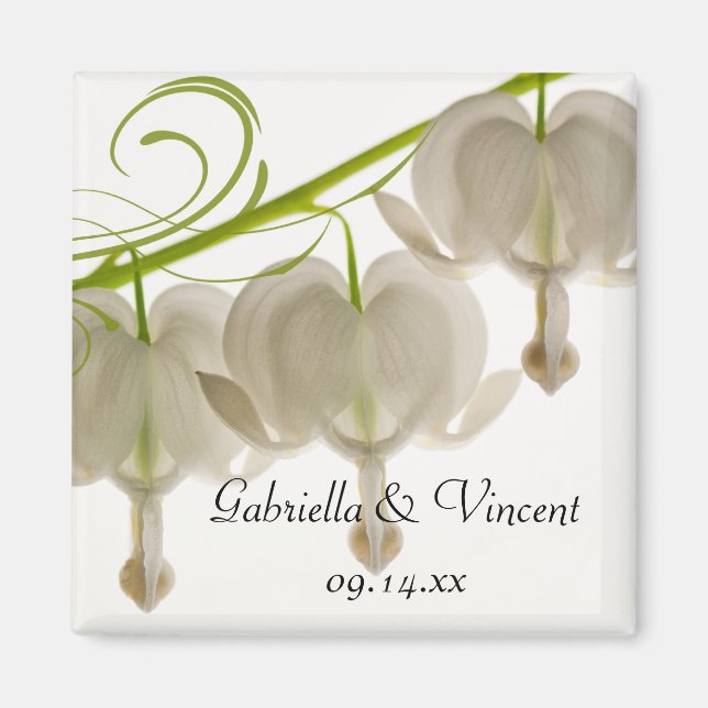 White Bleeding Heart Flowers Wedding Magnet (Front)