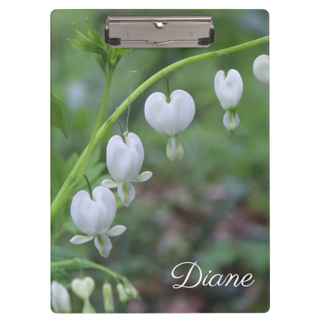 White Bleeding Hearts Floral Personalized  Clipboard (Front)