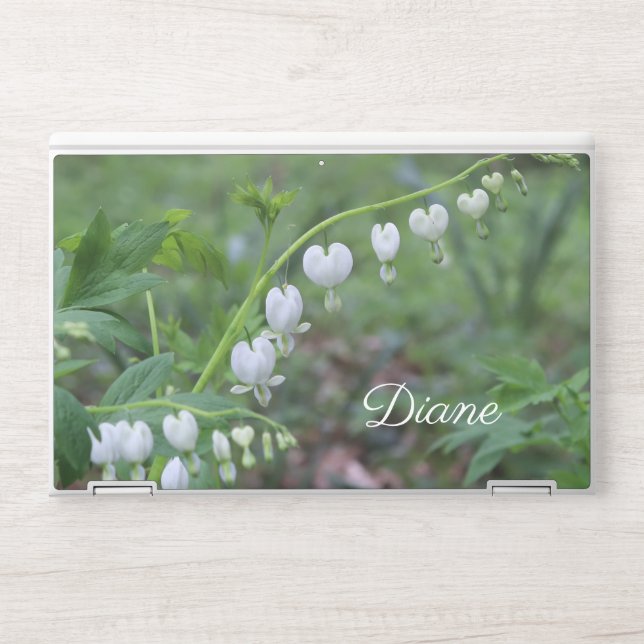 White Bleeding Hearts Floral Photograph HP Laptop Skin (Front)