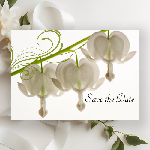 White Bleeding Hearts Flower Wedding Save the Date Invitation