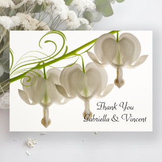 White Bleeding Hearts Wedding Thank You Note Card