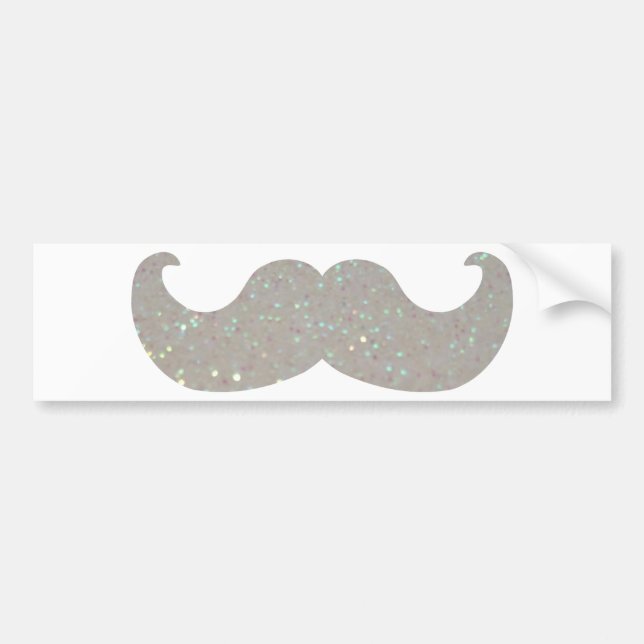 White Bling Mustache (Faux Glitter Graphic) Bumper Sticker (Front)