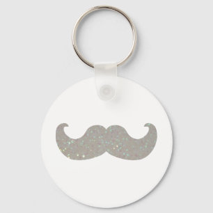 White Bling Mustache (Faux Glitter Graphic) Keychain