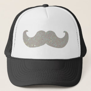 White Bling Mustache (Faux Glitter Graphic) Trucker Hat