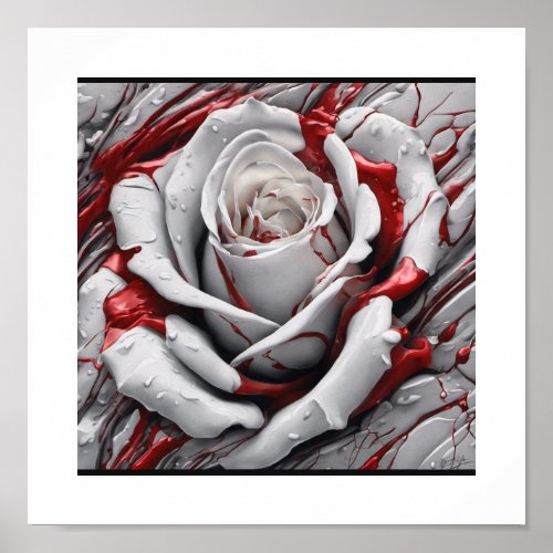 White blood red rose poster