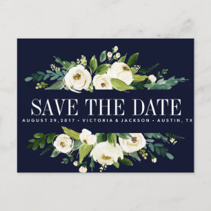 White Bloom Blue Floral WEDDING save the date Announcement Postcard