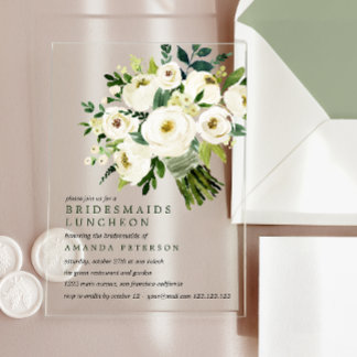 White Bloom | Bouquet Bridesmaids Luncheon  Acrylic Invitations