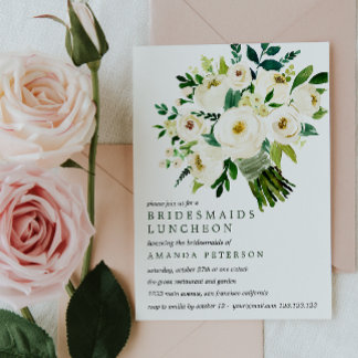 White Bloom | Bouquet Bridesmaids Luncheon Wedding Invitation