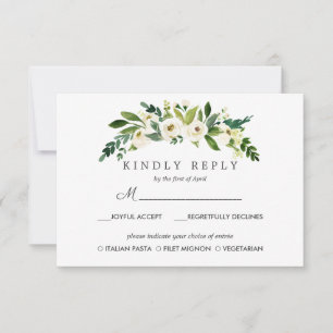 White Bloom Chic Wedding Response RSVP MEAL option