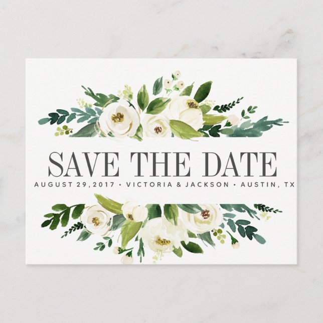 White Bloom  | Floral Rustic WEDDING save the date Announcement Postcard (Front)