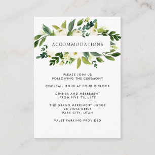 White Bloom Floral WEDDING Hotel Accommodation Enclosure Card
