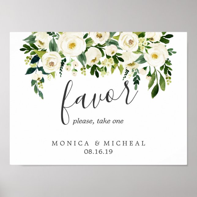 White Bloom | Flower Wedding Favor Sign (Front)