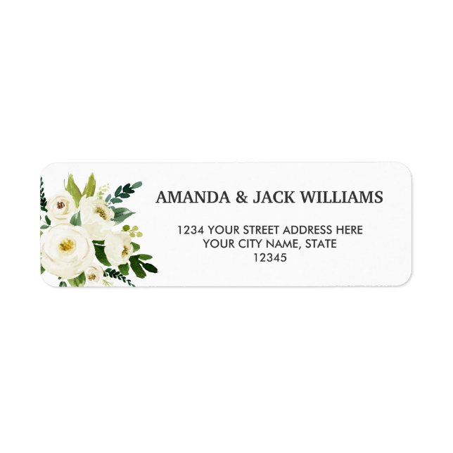 White Bloom | Flowers and foliage  Floral Wedding Label (Front)