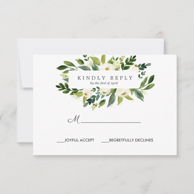 White Bloom Frame Wedding Response RSVP (Front)