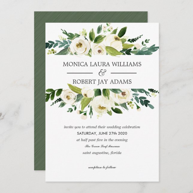 White Bloom | Sophisticated Wedding Invitation (Front/Back)