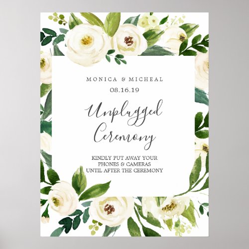 White Bloom Square Unplugged Wedding Ceremony Sign