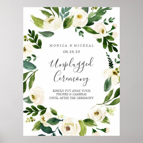 White Bloom  Unplugged Wedding Ceremony Sign