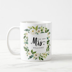 White Bloom   WEDDING  THE NEW MRS Typography Coffee Mug