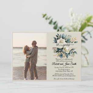 White blooming flower 50th wedding anniversary invitation