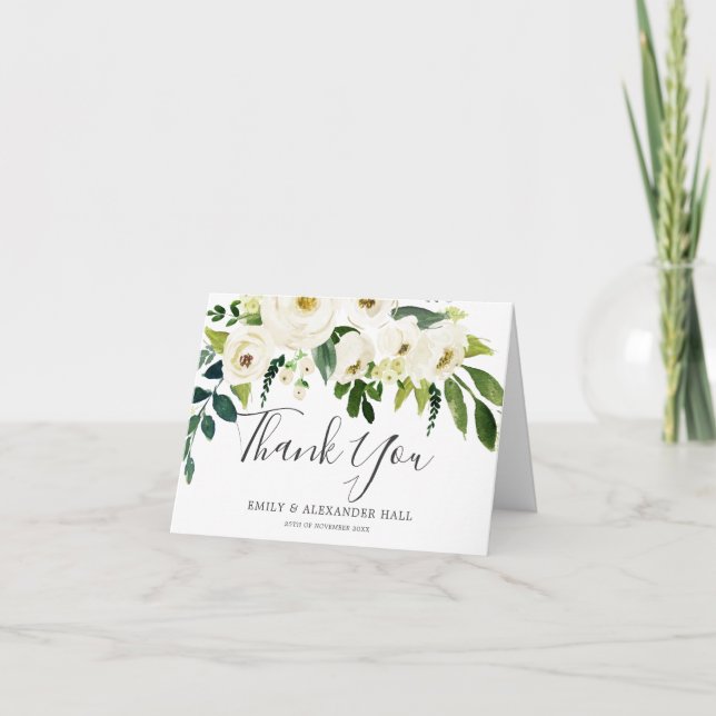 White Blooming Flowers all occasion Wedding Thank You Card (Front)