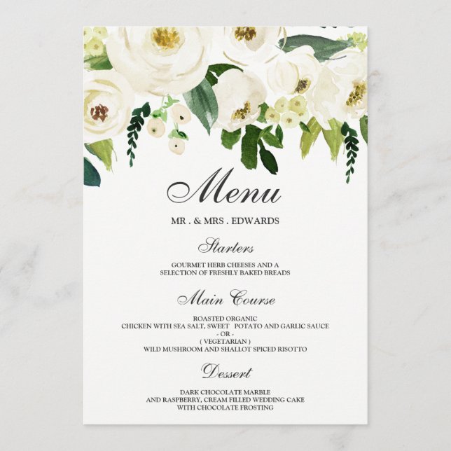 White Blooming Flowers All Occasions Menu (Front)