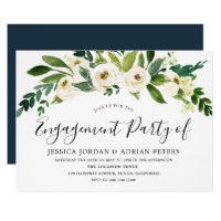 White Blooming Flowers Engagement Party Invitation