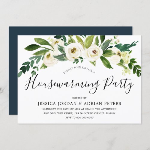 White Blooming Flowers Housewarming Party Invitation