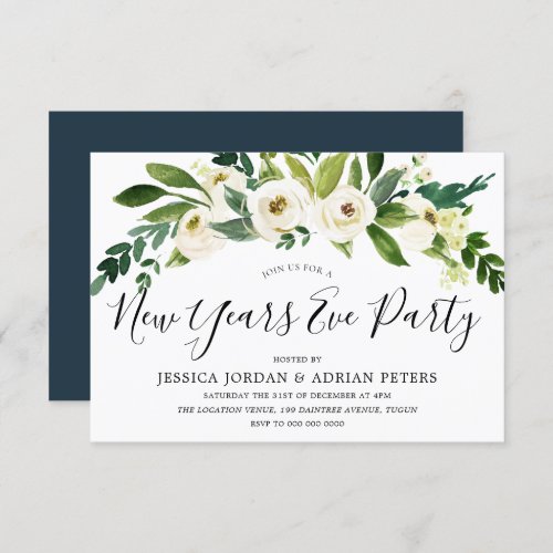 White Blooming Flowers New Years Eve Party Invitation