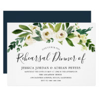 White Blooming Flowers Rehearsal Dinner Invitation