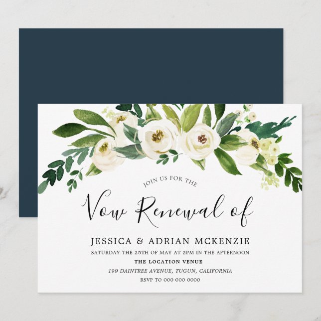 White Blooming Flowers Vow Renewal Invitation (Front/Back)