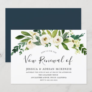 White Blooming Flowers Vow Renewal Invitation