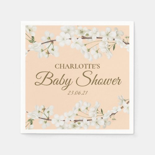 White Blossom Baby Shower  Sprinkle Napkins