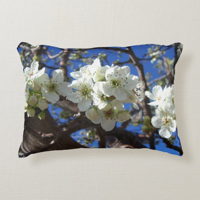 White Blossom Clusters Spring Flowering Pear Tree Accent Pillow (Front)