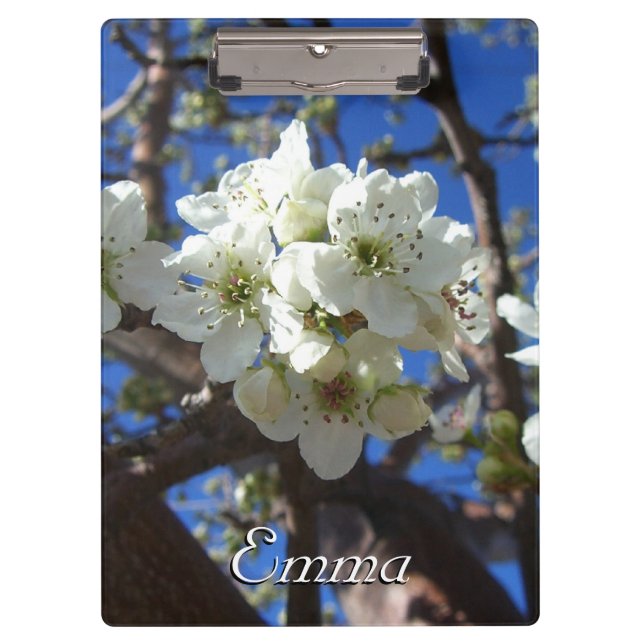 White Blossom Clusters Spring Flowering Pear Tree Clipboard (Front)