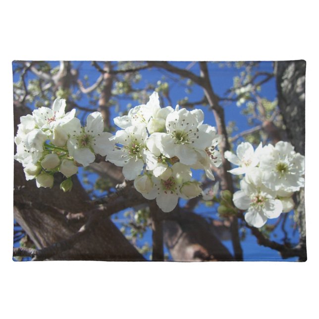 White Blossom Clusters Spring Flowering Pear Tree Cloth Placemat (Front)