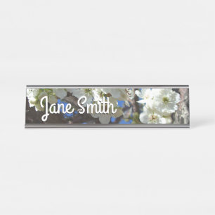 White Blossom Clusters Spring Flowering Pear Tree Desk Name Plate